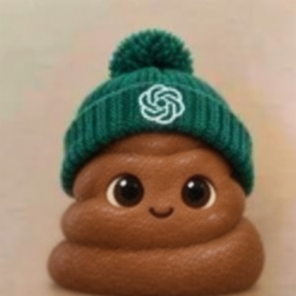 Cute PoopGPT character wearing a green knitted hat